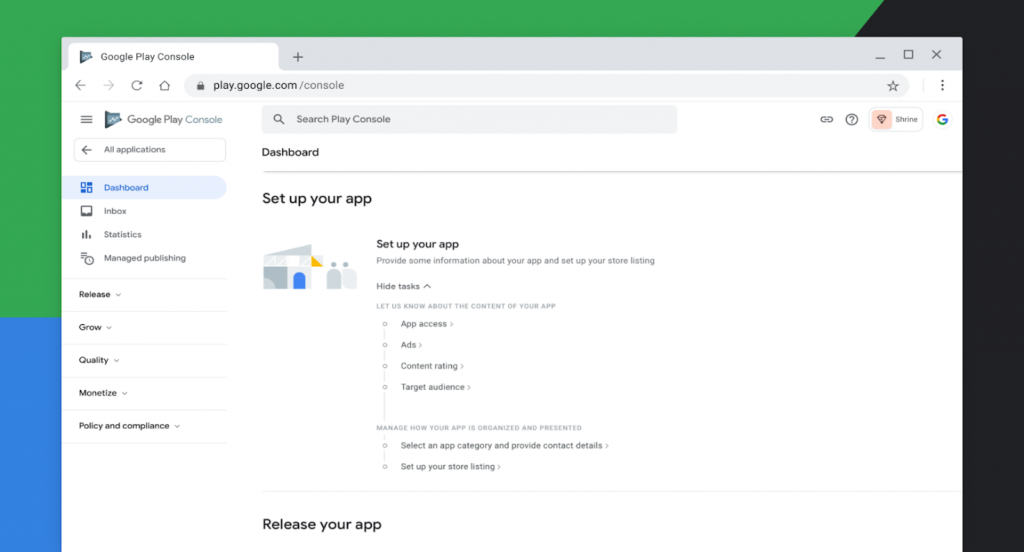 google play console dashboard